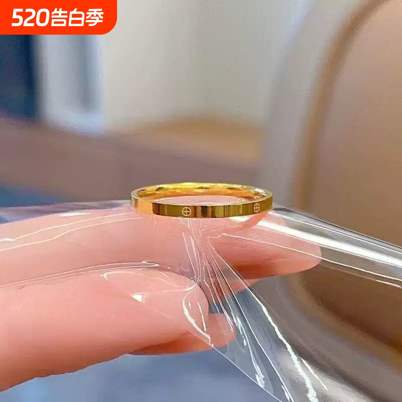 十字素圈戒指日常百搭精致食指戒简约独特小众高级感尾戒足金钛钢