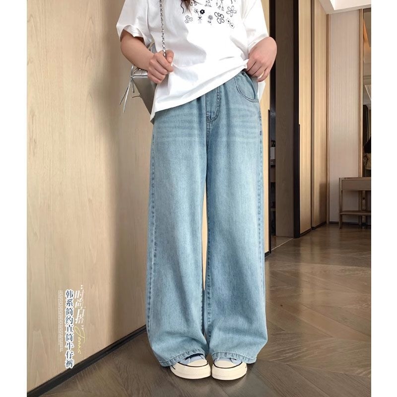 女童夏季轻薄天丝防蚊裤中大童宽松休闲直筒裤童装韩系简约牛仔裤