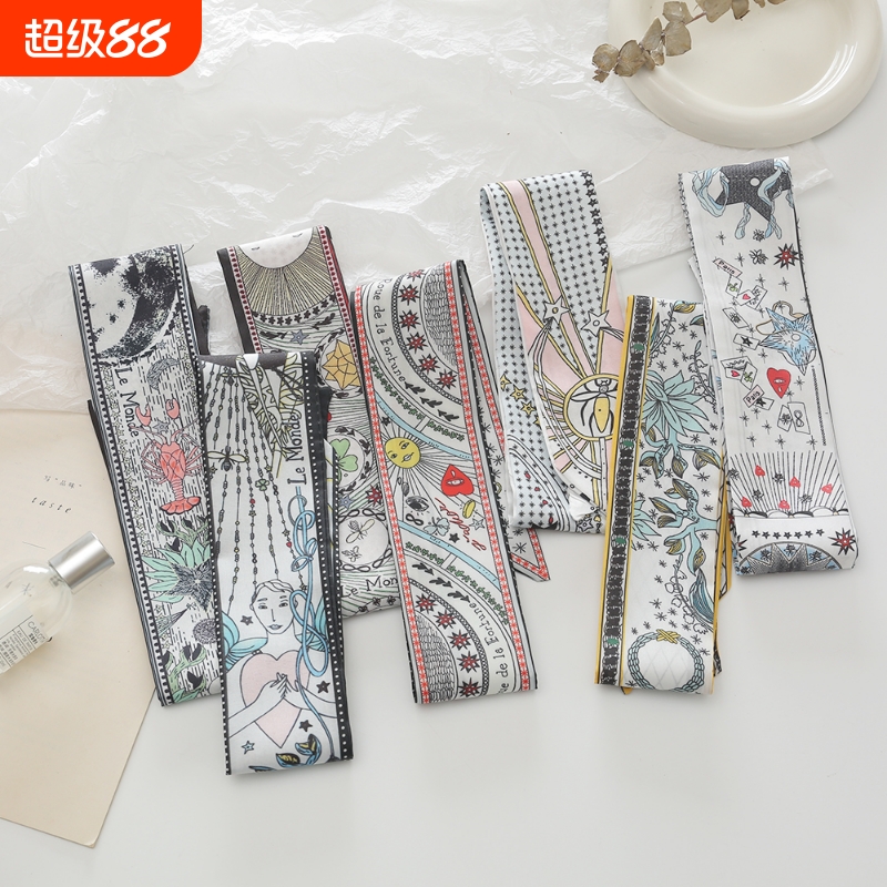 领巾女塔罗牌系列双层双面印花斜纹绸绑包包手柄丝巾细长窄小丝带
