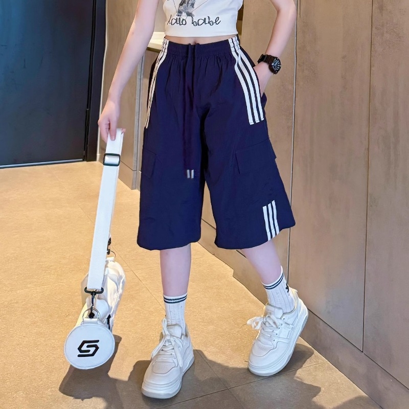 女童工装短裤女大童炸街夏装中裤儿童夏季薄款七分裤洋气宽松裤子