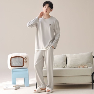 睡衣男士春秋季纯棉长袖家居服两件套装休闲可外穿学生全棉秋冬天