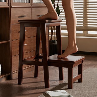 实木梯凳家用登高梯子凳子两用置物架厨房稳步爬梯凳折叠多功能