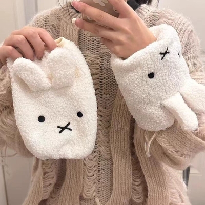 秋冬毛绒米菲兔卷毛绒袖套女白色羽绒服护袖工作学习学生保暖套袖