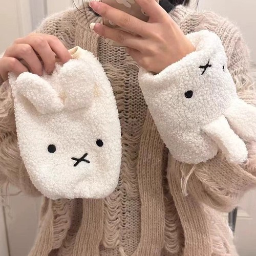 秋冬毛绒米菲兔卷毛绒袖套女白色羽绒服护袖工作学习学生保暖套袖