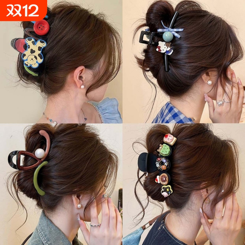 超萌猫咪蝴蝶结鲨鱼夹抓夹大号发夹女2025新款高级感后脑勺发饰