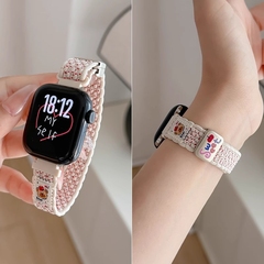 细款可爱插图小熊适用于苹果手表s10表带编织尼龙s9透气applewatch9/8/7可调节磁吸iWatch6/5/se2女ultra腕带