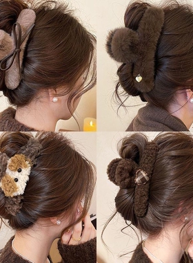 皮质蝴蝶结毛绒抓夹女后脑勺2025新款高级感鲨鱼夹子盘发发夹发饰