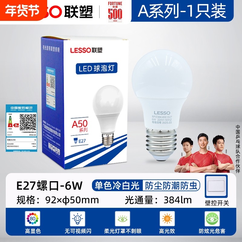 联塑led灯泡e27大螺口超亮家用6W球泡灯螺旋节能灯照明球泡白光,家装灯饰光源,LED球泡灯,淘宝优惠券,粉丝福利购,淘宝优惠卷