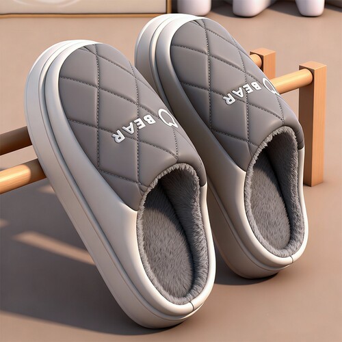 防水棉拖鞋男士冬季2025新款室内家居保暖厚底防滑羽绒不臭脚棉拖