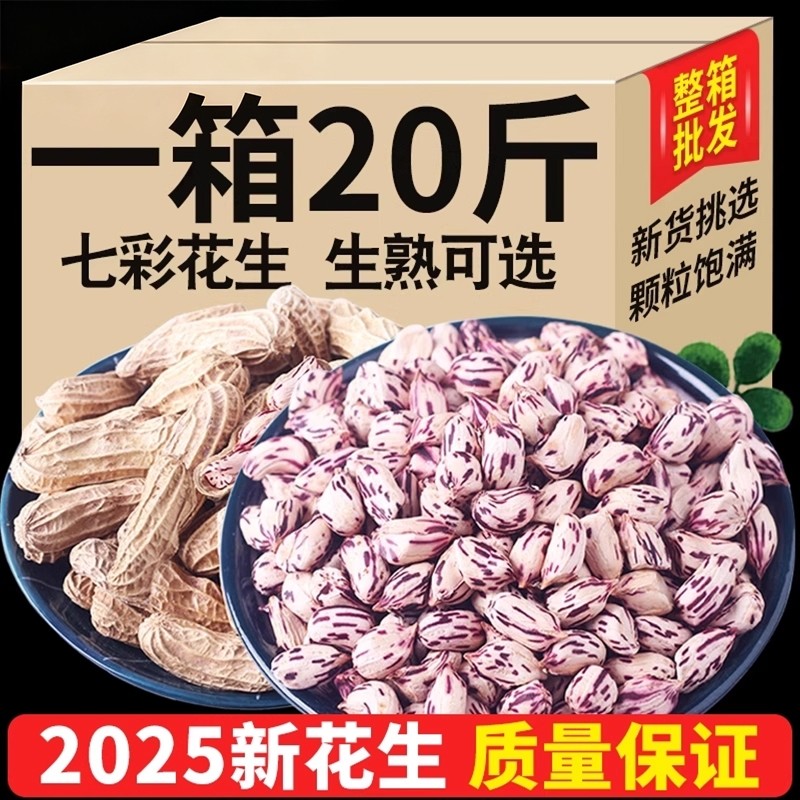 2025云南七彩花生晒干带壳生熟彩色花生米整箱批发新货年货袋装