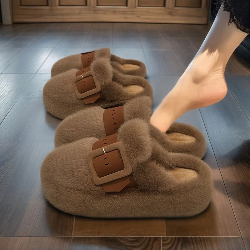 包头毛毛拖鞋女外穿2025新款秋冬松糕厚底孕妇一脚蹬高级感棉拖