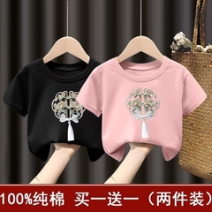 100%纯棉女童短袖T恤夏季新款中小童中国风宝宝上衣儿童夏装洋气t