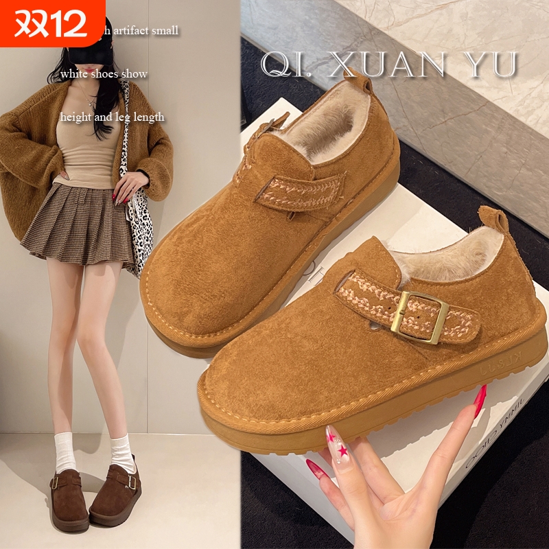 厚底勃肯鞋女加绒保暖毛毛棉鞋2025年冬季一脚蹬软底舒适雪地靴