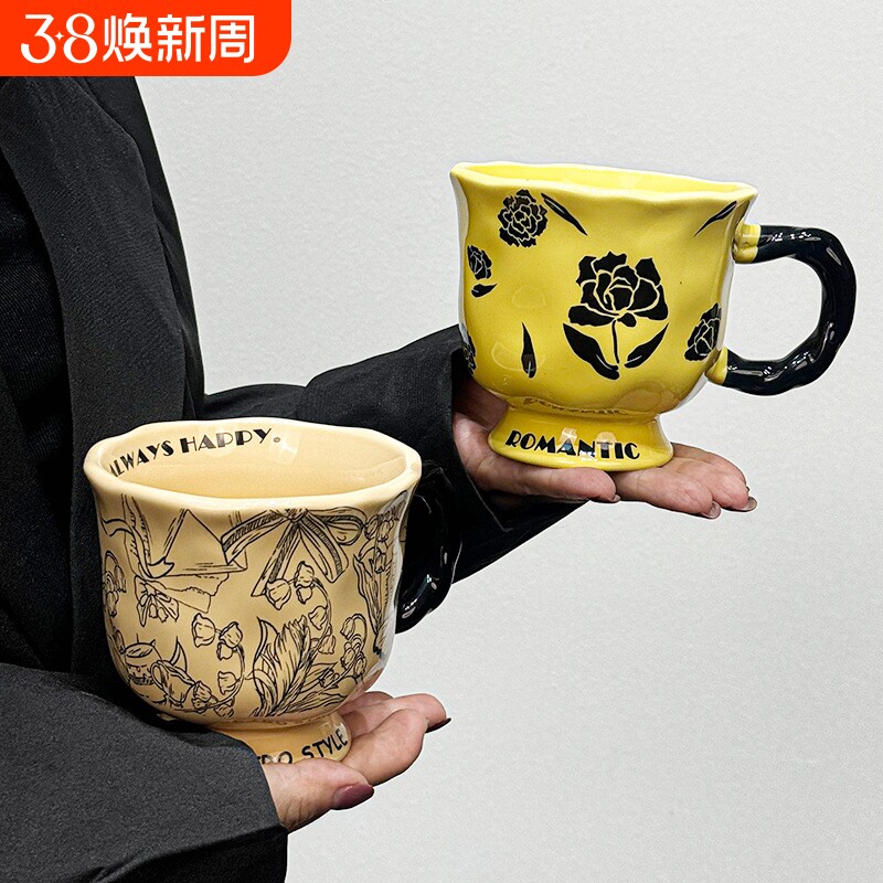 中式古风马克杯古典陶瓷杯子情侣水杯高颜值咖啡杯女精致伴手礼