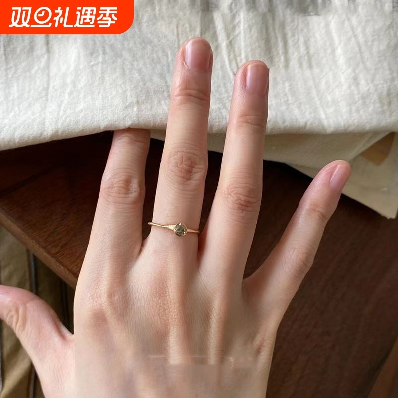 城南旧事~中古金色拉丝素圈戒指高颜值简约叠戴微镶锆石食指戒女