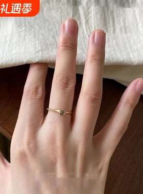 城南旧事~中古金色拉丝素圈戒指高颜值简约叠戴微镶锆石食指戒女