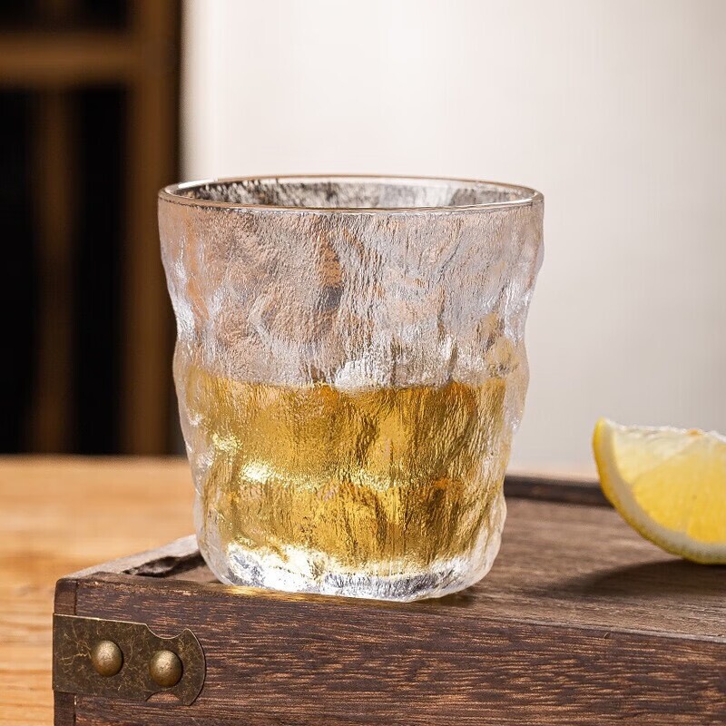 冰川纹玻璃杯金边锤纹创意水杯子茶杯饮料果汁杯酒杯