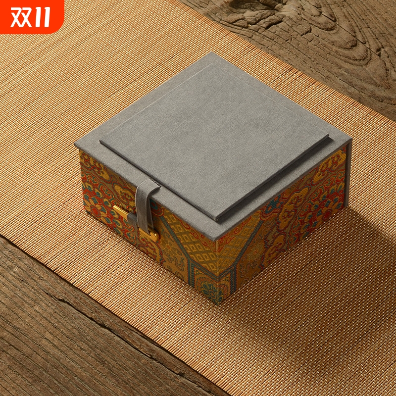 灰色绒布万花锦盒首饰盒复古国风文玩手办礼品包装盒项链饰收纳盒