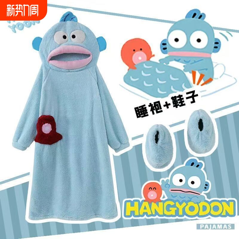 小丑鱼儿童连体睡衣秋冬季珊瑚绒可爱搞怪连帽睡袍睡裙加厚小女孩