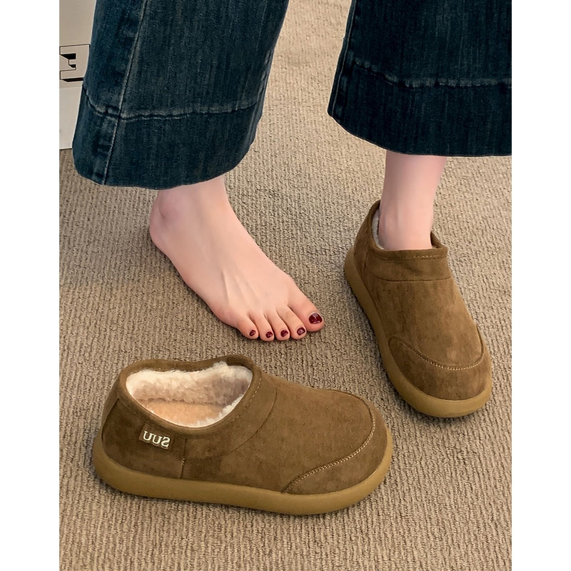 小土豆加绒勃肯鞋女2025冬季新款全包一脚蹬保暖雪地靴棉鞋子平底