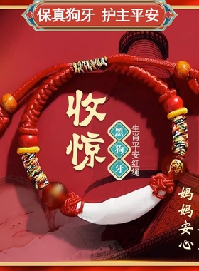 宝宝防惊吓手链十二生肖朱砂儿童本命年桃木红绳婴儿黑狗牙生肖马