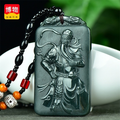 送证书天然新疆和田玉青玉挂件忠义关公玉石吊坠男款玉佩8724
