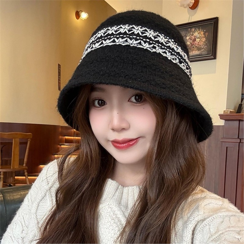 帽子女士渔夫帽冬季韩版时尚拼色保暖护耳显脸小百搭水桶帽