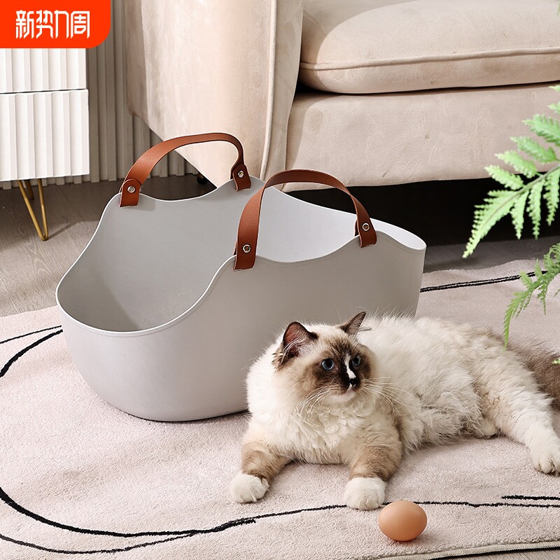 新款PE材质手提包宠物猫砂盆半封闭猫砂盆便携式大号猫厕所批发