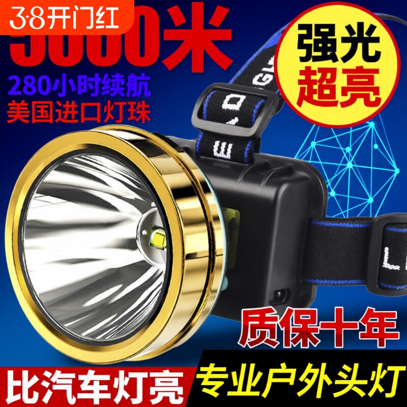 头戴式强光头灯手电筒矿灯2025新款充电超亮钓鱼专用感应led户外