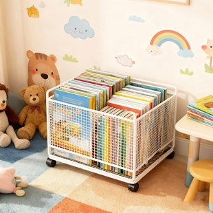 书立架书本收纳箱学生教室用桌下滑轮书箱大容量放书整理箱书籍收纳盒书架课桌边装书箱子书包可移动整理架子