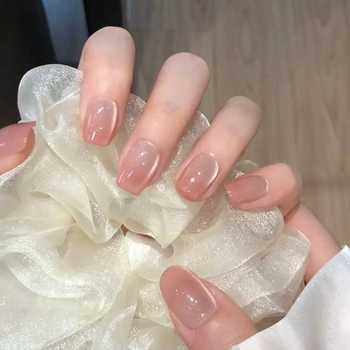 纯欲猫眼半手工穿戴甲短款美甲贴片裸色丝绸指甲法式椭圆圣诞千金