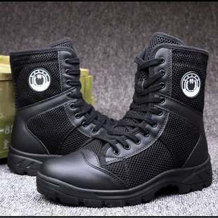 男鞋 靴高帮作训鞋 加绒轻便 男黑色帆布特训靴夏季 男靴作战靴保安鞋