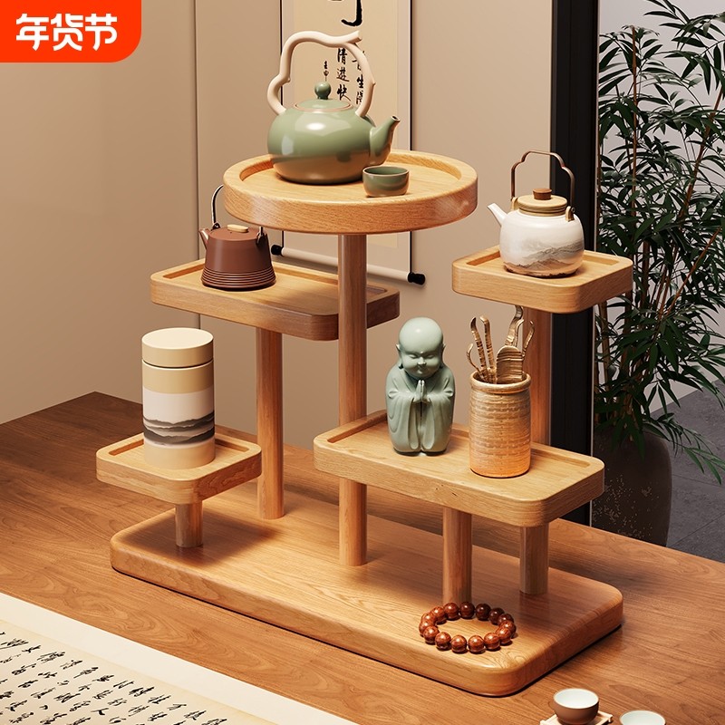 实木桌面置物架茶叶摆放架茶具茶杯陈列架新中式博古架收纳靠墙,住宅家具,书架,淘宝优惠券,粉丝福利购,淘宝优惠卷