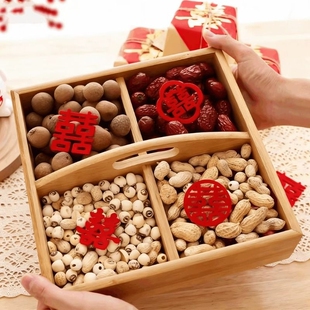 木质干果盒高档客厅零食坚果收纳盒订婚摆件糖果瓜子盒果盘盒子