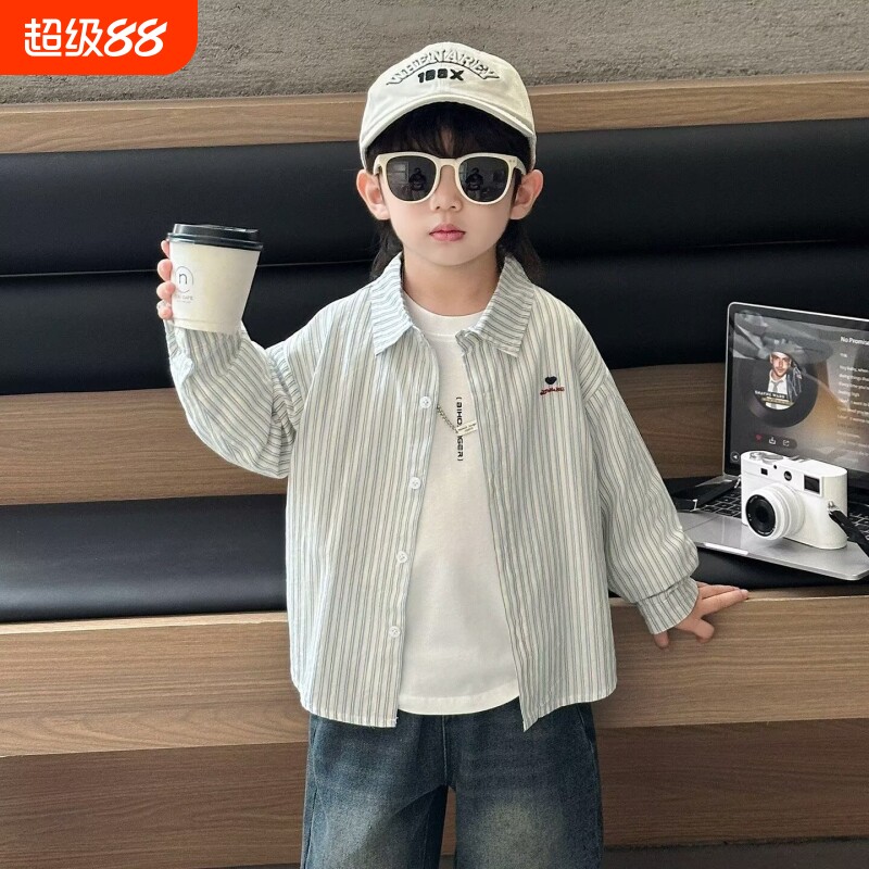 儿童条纹衬衫春秋季男童外套休闲2026新款帅气宝宝上衣夏装长袖潮