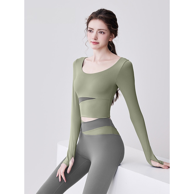 瑜伽服女2025新款晨跑步运动上衣健身套装高级感普拉提训练服长袖