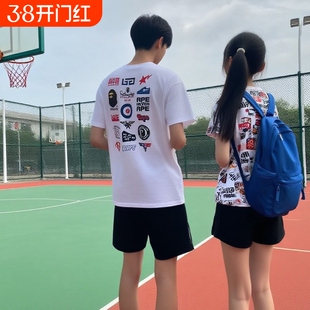 夏季BAPE儿童短袖t恤潮牌男女纯棉宽松猿人头SHARKAPE洋气亲子装