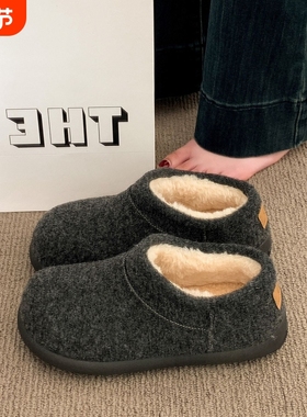 他她女孩厚底灰色毛毡雪地靴女2025新款冬季女鞋子一脚蹬加绒保暖