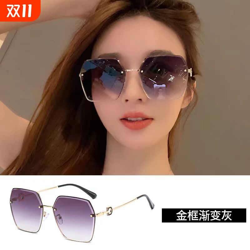 2024年女士防紫外线渐变太阳眼镜新款夏季防晒无框墨镜高级感出游