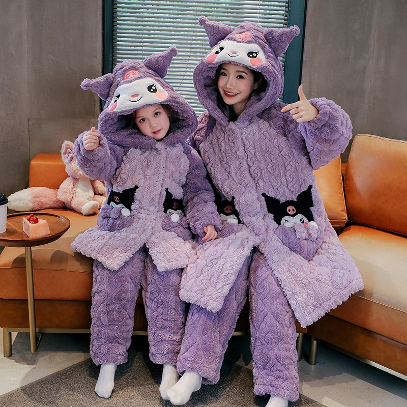 女童睡衣秋冬季加厚保暖夹棉套装