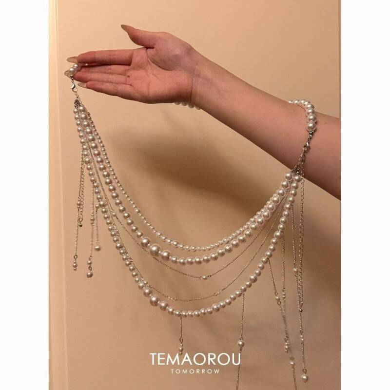 灵动超仙！法式多层珍珠流苏长款腰链女百搭氛围感牛仔裤裙子配饰