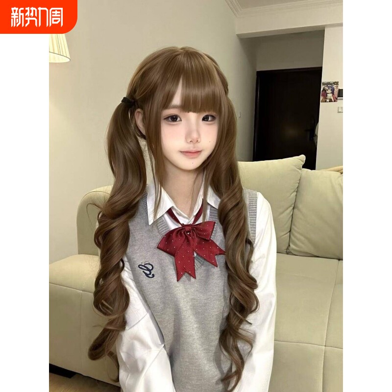 可与双马尾发货苗条美女假发女子长发洛丽塔80蜂蜜棕色刘海发型