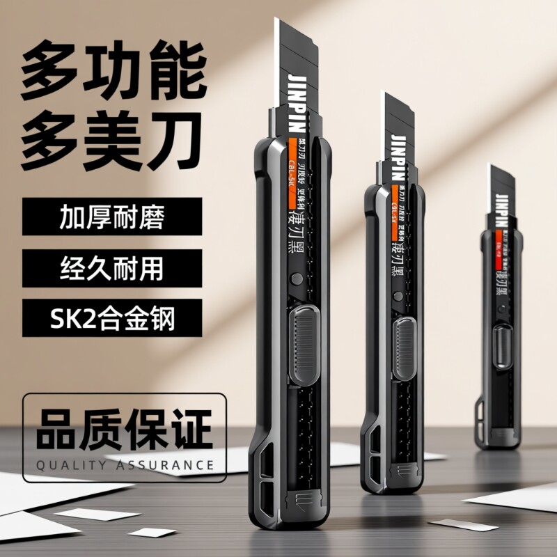 黑刃美工刀裁纸刀壁纸刀大号重型加厚多功能拆快递手工业刀架锋利耐用