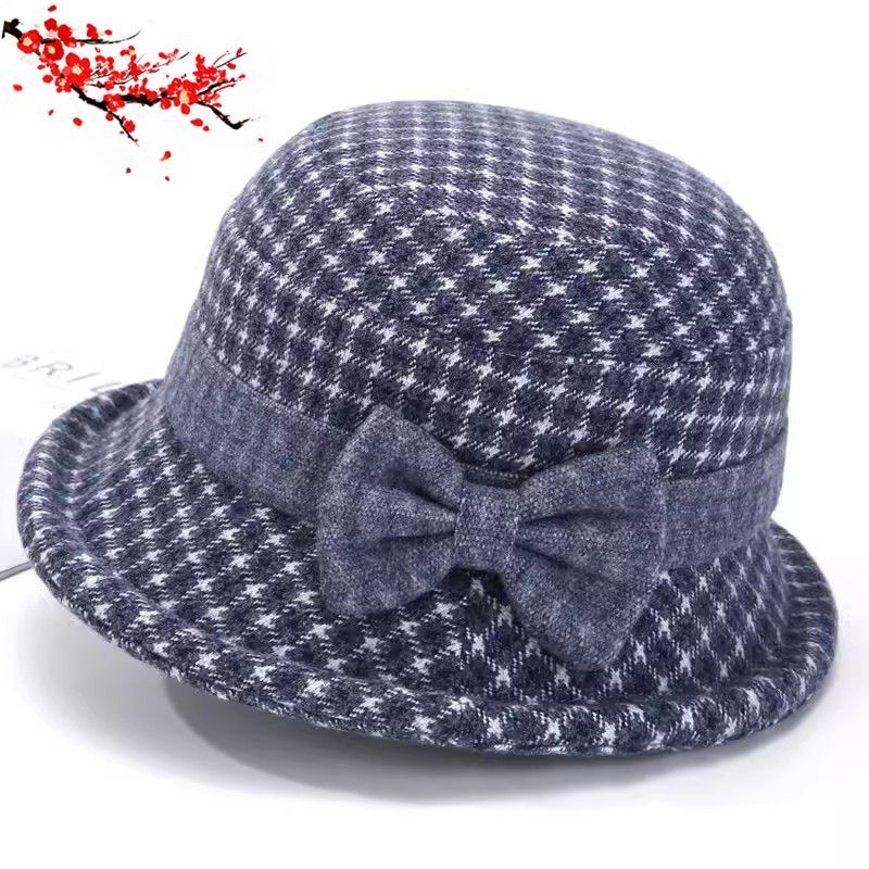 中老年新款秋冬帽女妈妈洋气毛呢礼帽渔夫帽奶奶加厚保暖盆帽春秋