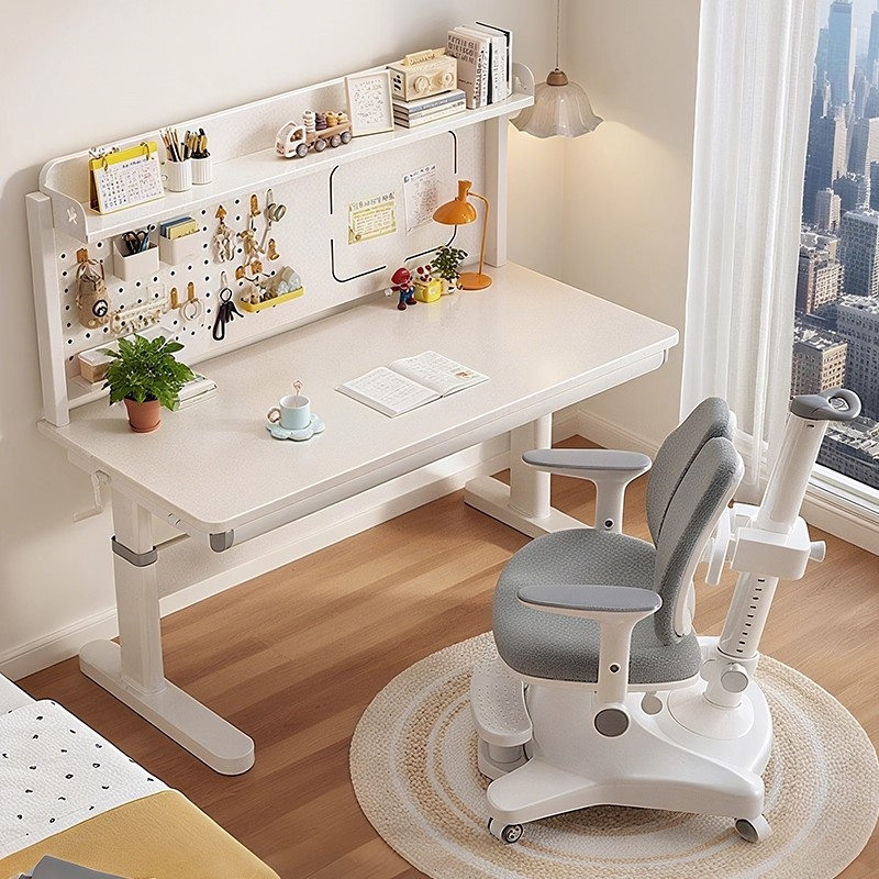 实木书桌书架一体桌卧室家用学生写字学习桌洞洞板办公桌电脑桌子