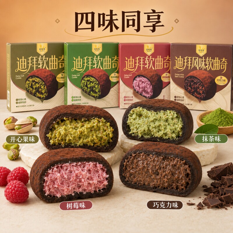 迪拜巧克力软曲奇抹茶树莓开心果味糕点心下午茶甜点小零食品小吃