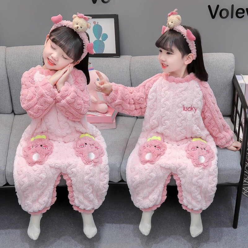 女童珊瑚绒加厚保暖睡袋秋冬季幼儿法兰绒防踢睡袋宝宝家居服睡衣