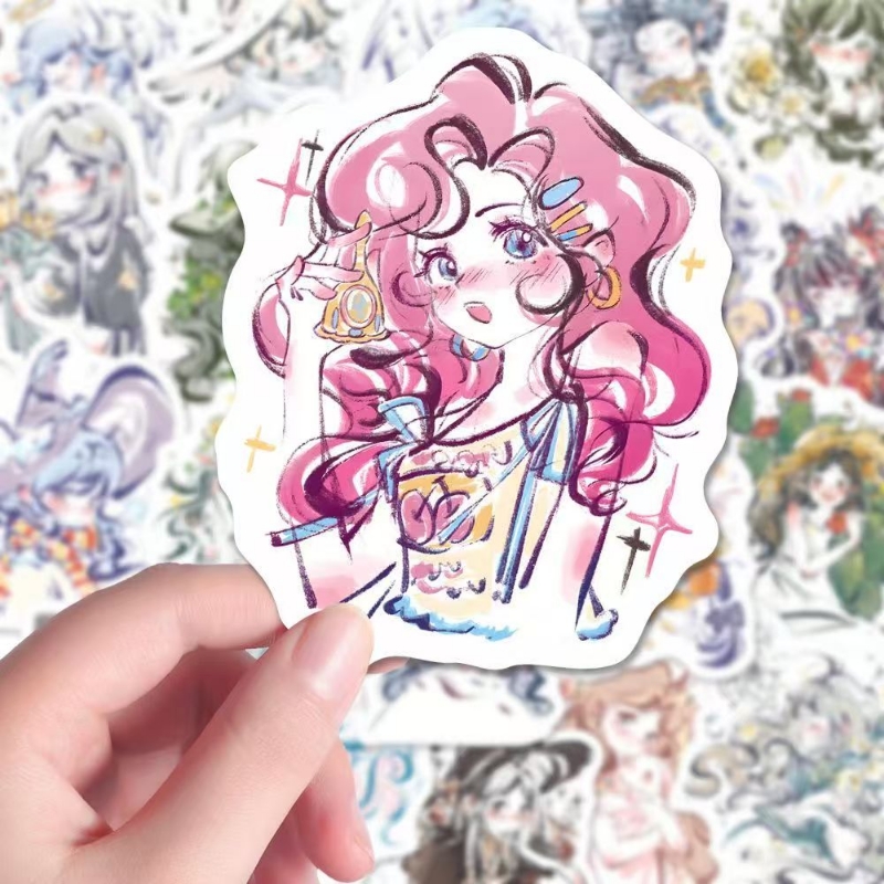 108张二次元少女插画贴纸手绘高颜值动漫diy手机壳iPad贴画防水