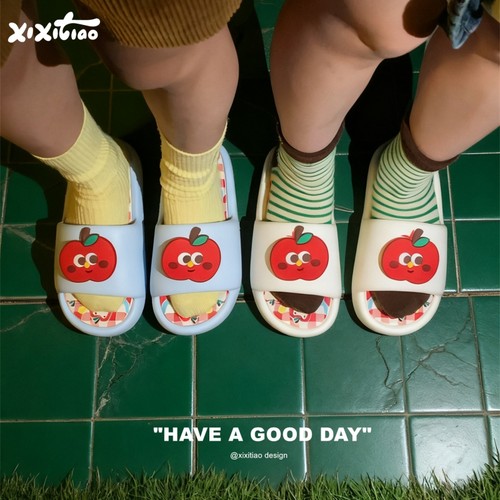 细细条软底可爱红苹果一字凉拖