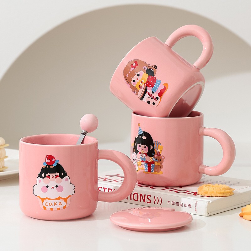 陶瓷ins高颜值少女心可爱马克杯女生家用早餐杯女学生宿舍杯带盖